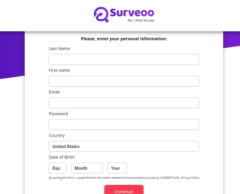 surveoo signup form