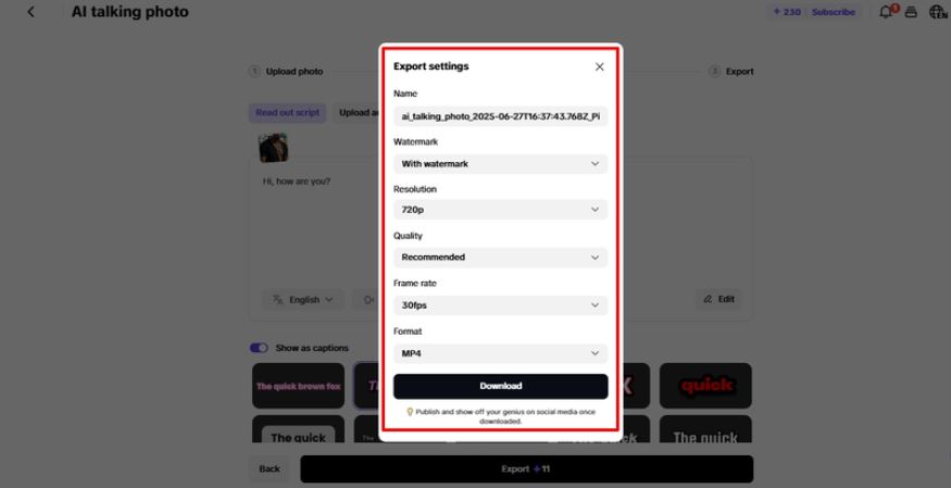exporting-talking-video-in-pippit-ai