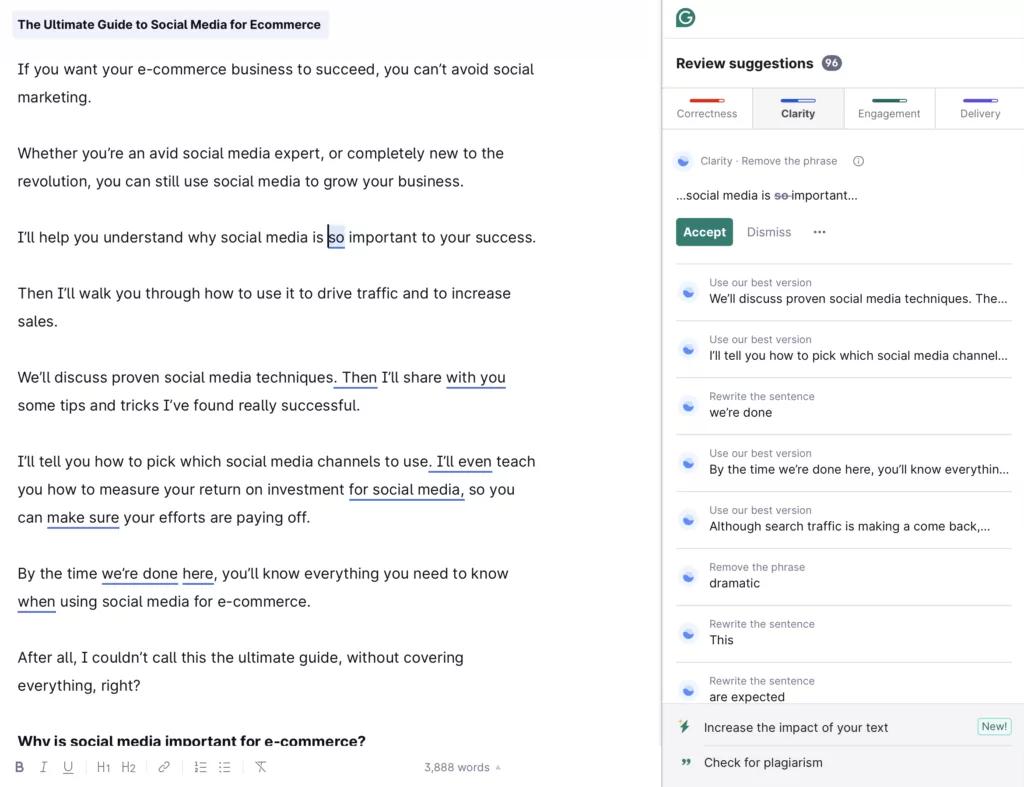 Grammarly-document-Clarity-recommendations