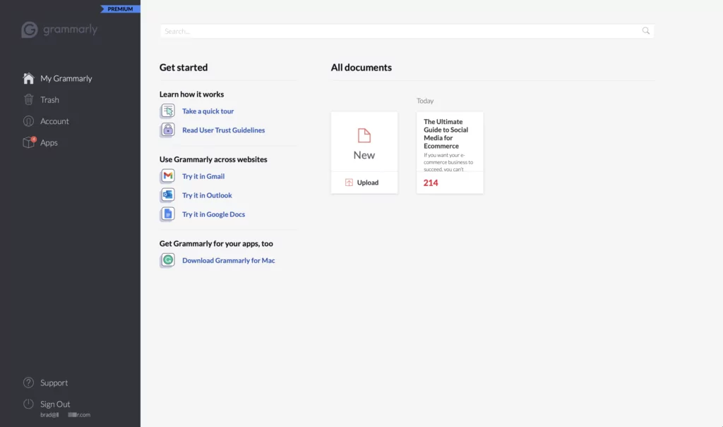 Grammarly-home-account-options