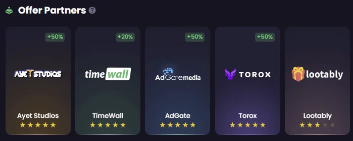 Examples of offer partners on Freecash.
